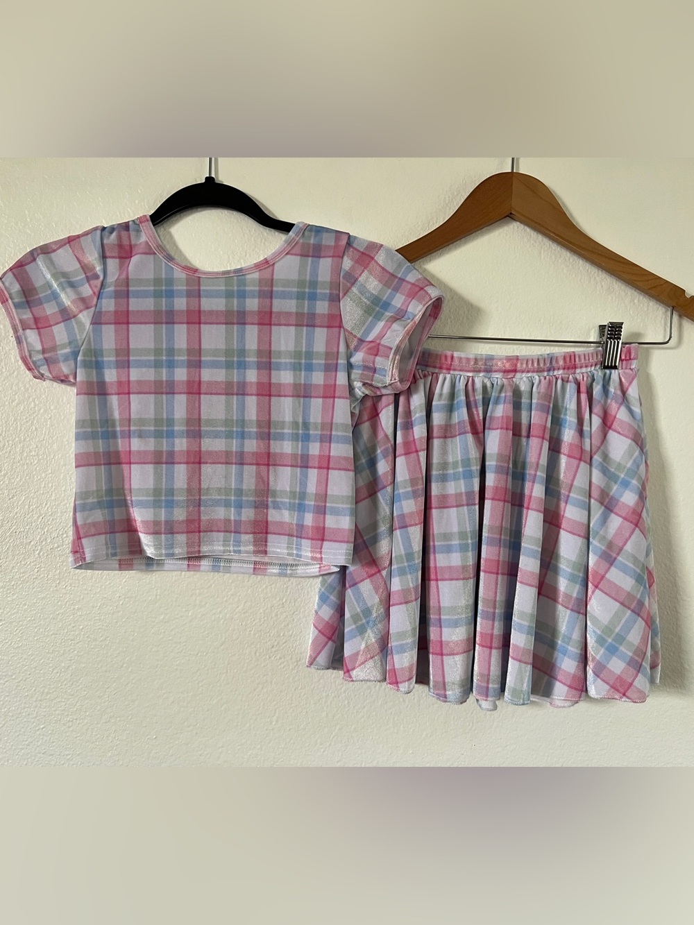 Pastel Velvet Plaid Charm Top + Girlhood Skirt set